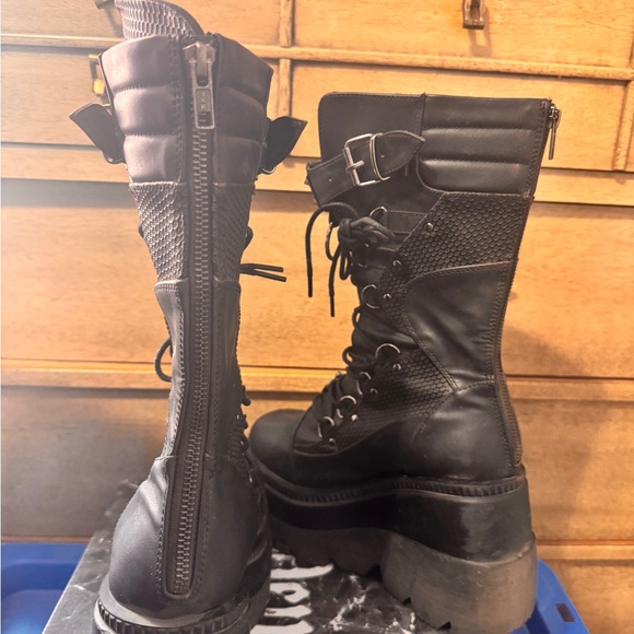 Demonia Black Combat Boots with Studded Straps - Picture 5 of 8